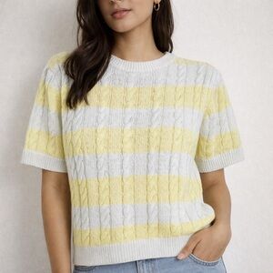 Dunst Striped Cable Knit Short Sleeve Sweater‎ Top Size S Soft Preppy Coastal